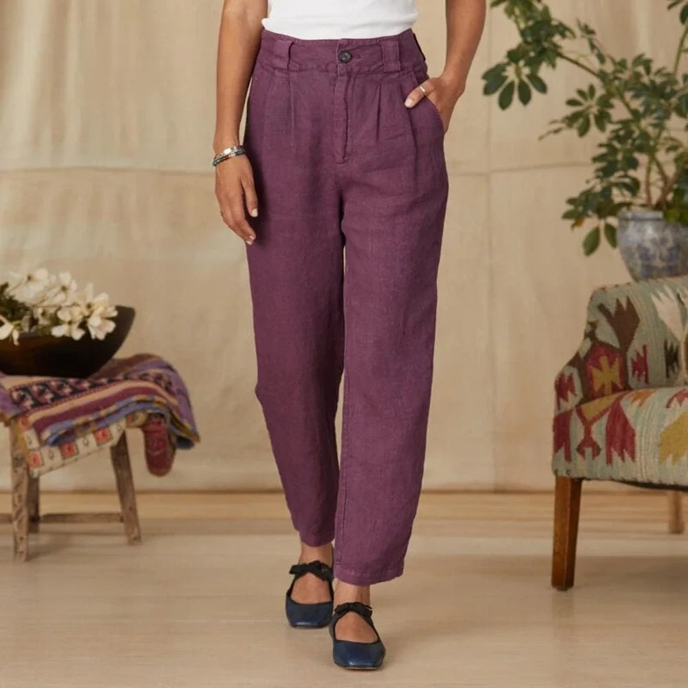 Nwt Sundance Adelaide Linen Pants Purple High Rise 100% Linen Staight Leg Sz 6